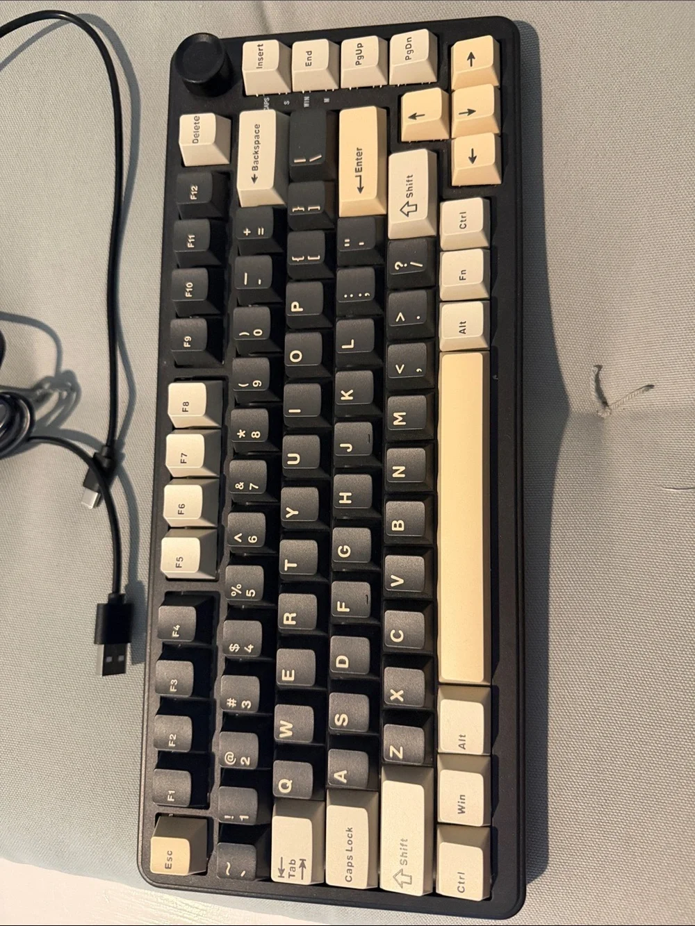Compact Black & Cream Mechanical USB Keyboard with Wired Connectivity-like new